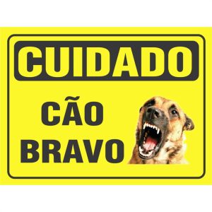 Placa Cuidado Cão Bravo 15x20cm