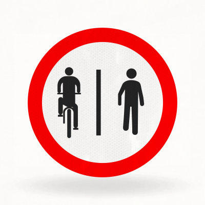 Placa de Trânsito Refletiva – Ciclistas à Esquerda e Pedestres à Direita (R-36a)