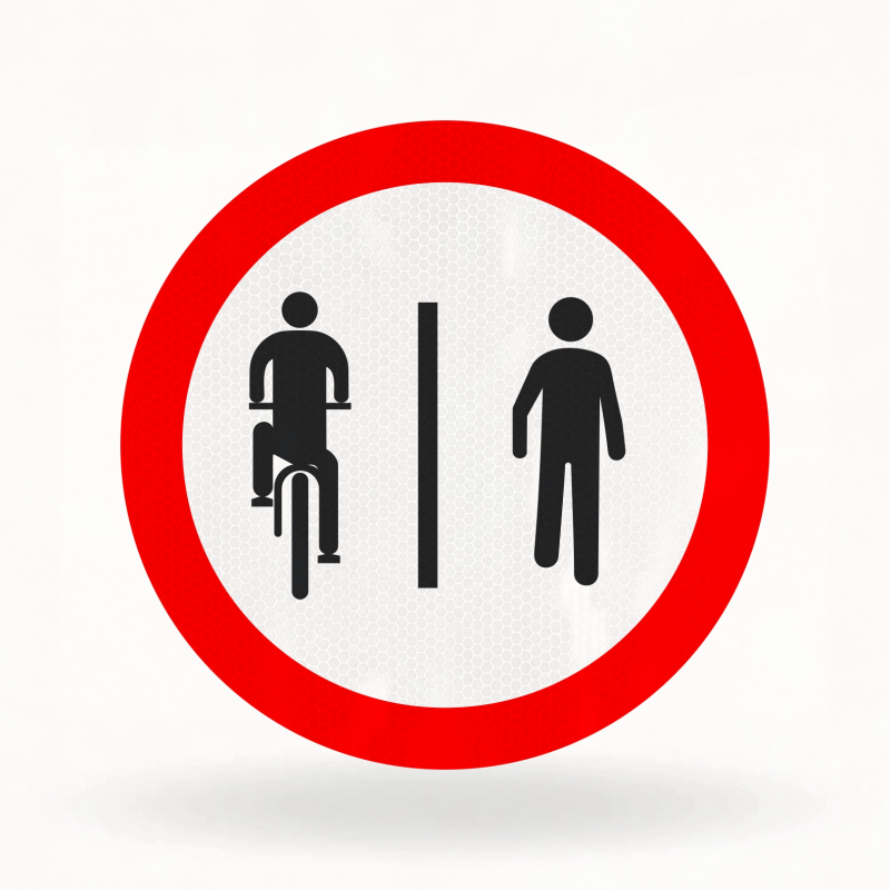 Placa de Trânsito Refletiva – Ciclistas à Esquerda e Pedestres à Direita (R-36a)