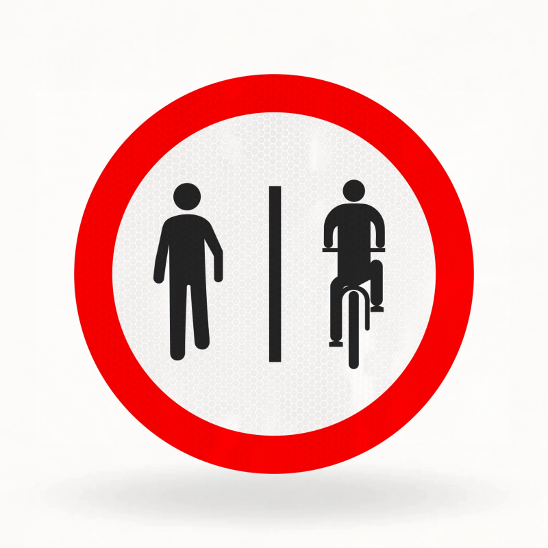 Placa de Trânsito Refletiva – Pedestres à Esquerda e Ciclistas à Direita (R-36b)