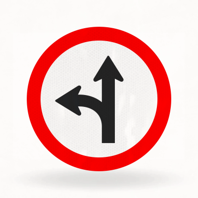 Placa de Trânsito Refletiva – Siga em Frente ou à Esquerda (R-25c)