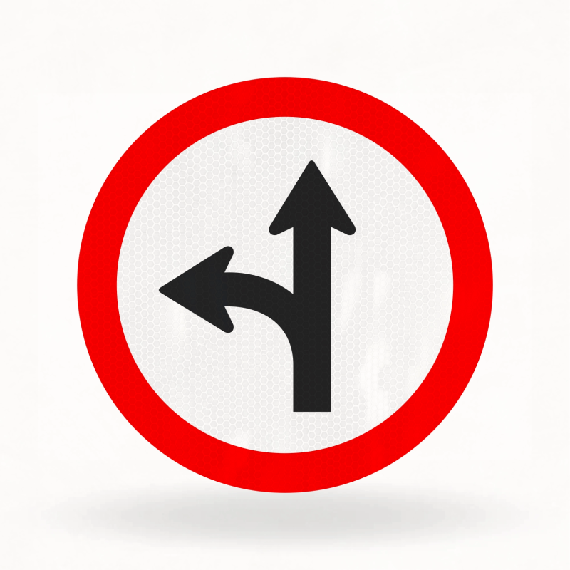 Placa de Trânsito Refletiva – Siga em Frente ou à Esquerda (R-25c)