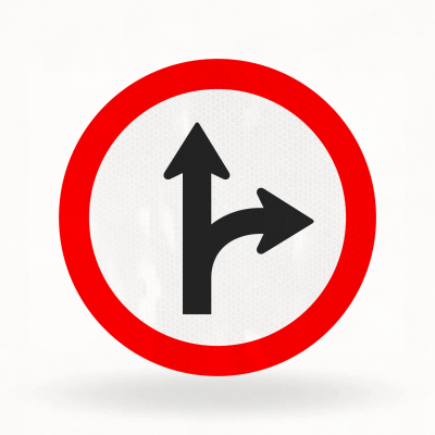 Placa de Trânsito Refletiva – Siga em Frente ou à Direita (R-25d)