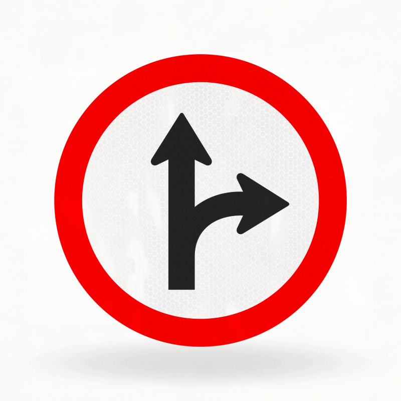 Placa de Trânsito Refletiva – Siga em Frente ou à Direita (R-25d)