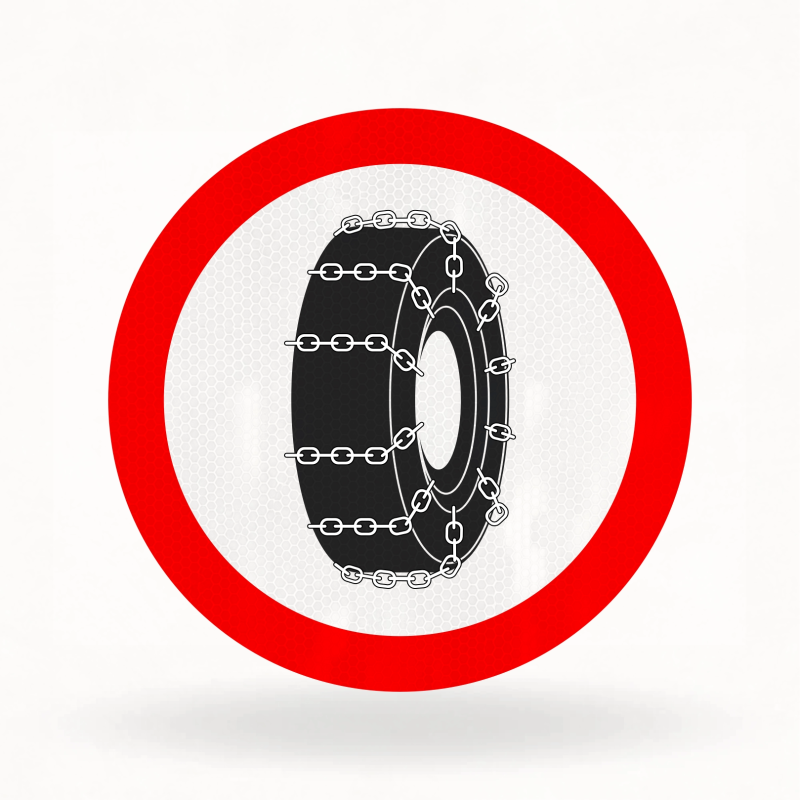Placa de Trânsito Refletiva – Uso Obrigatório de Correntes (R-22)